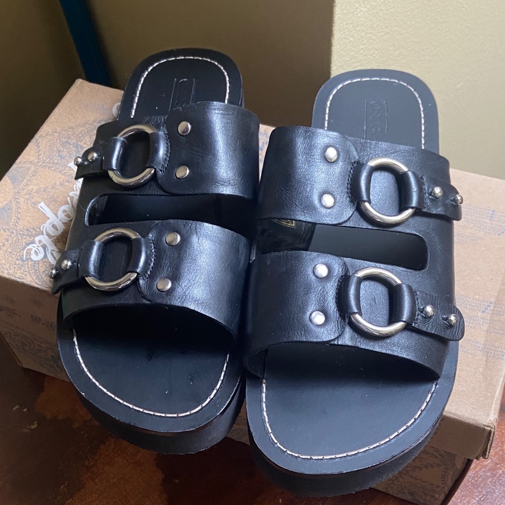 ASOS Black Leather Double Buckle Sandals